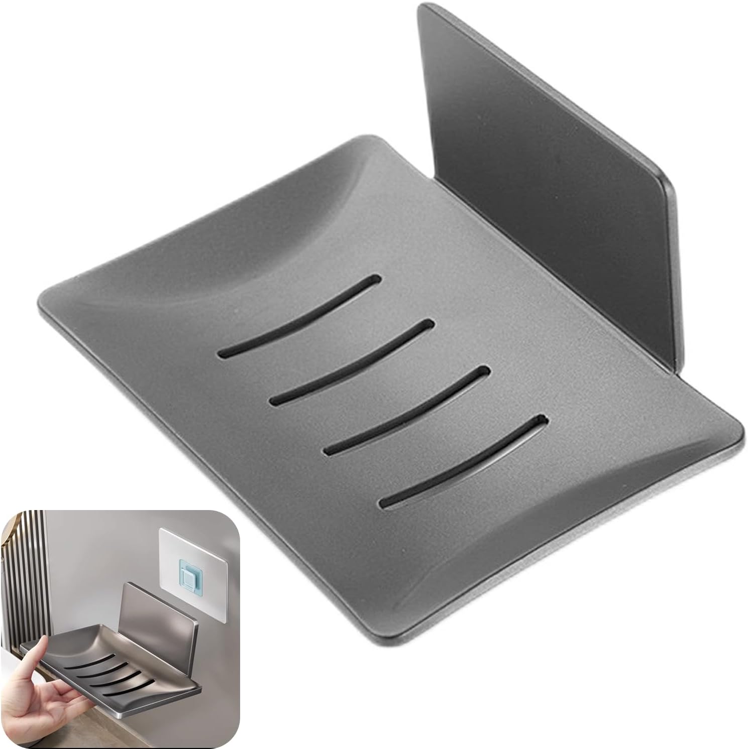 Mydelniczka ścienna wykonana ze stopu aluminium odpornego na rdzę, 12×8,5 cm, tacka samoodpływowa, kompaktowy uchwyt do prysznica, kuchni i łazienki