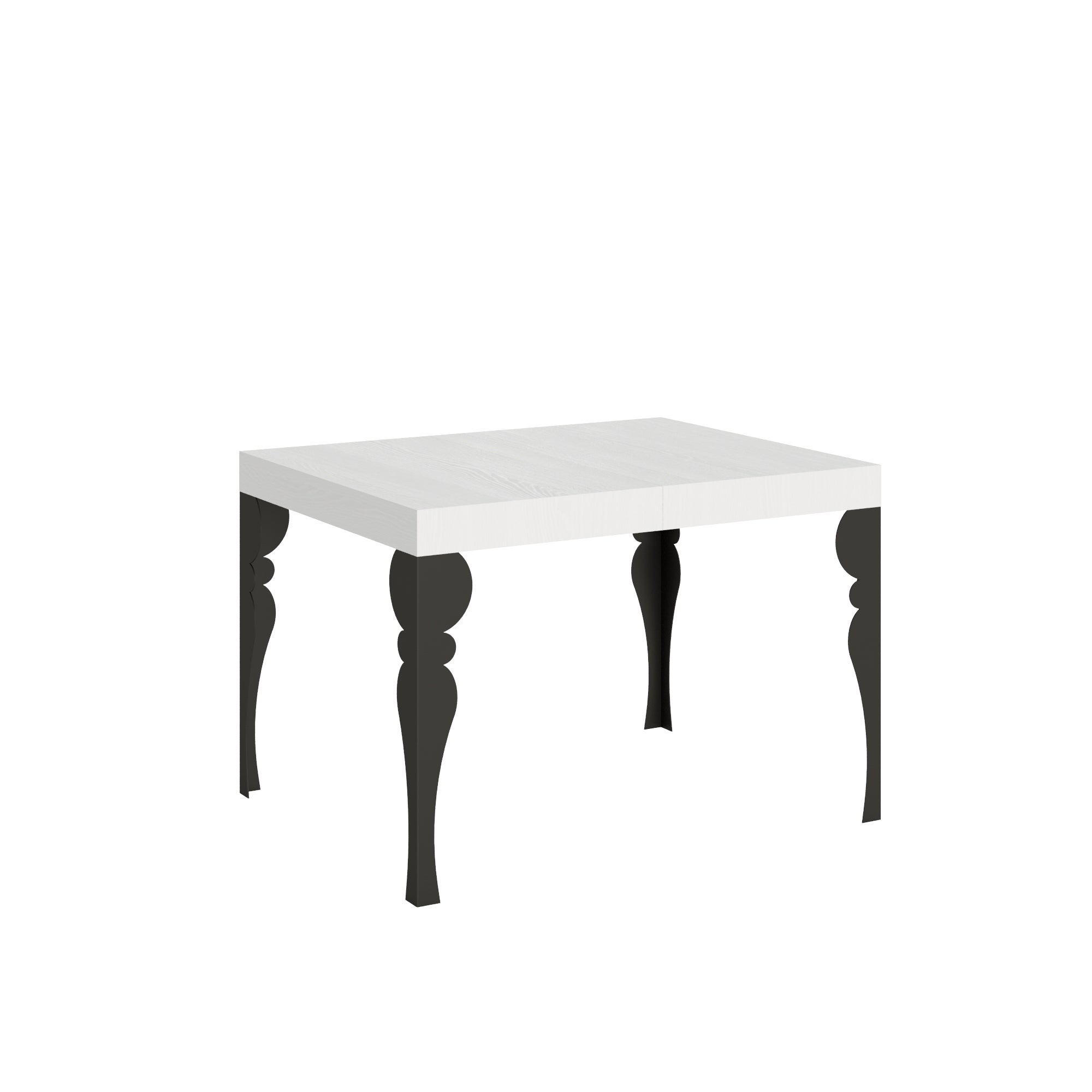 Mesa rectangular Paxon de 80x120 cm con extensión de 204 cm, patas metálicas, fresno blanco antracita.