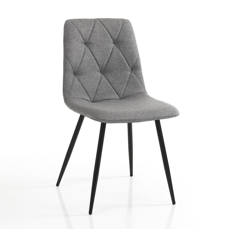 Zestaw 4 krzeseł MESH GREY, tkanina szara i metal czarny, wys. 84 x szer. 44 x gł. 54 cm, siedzisko wys. 48 x szer. 44 x gł. 40 cm, do jadalni