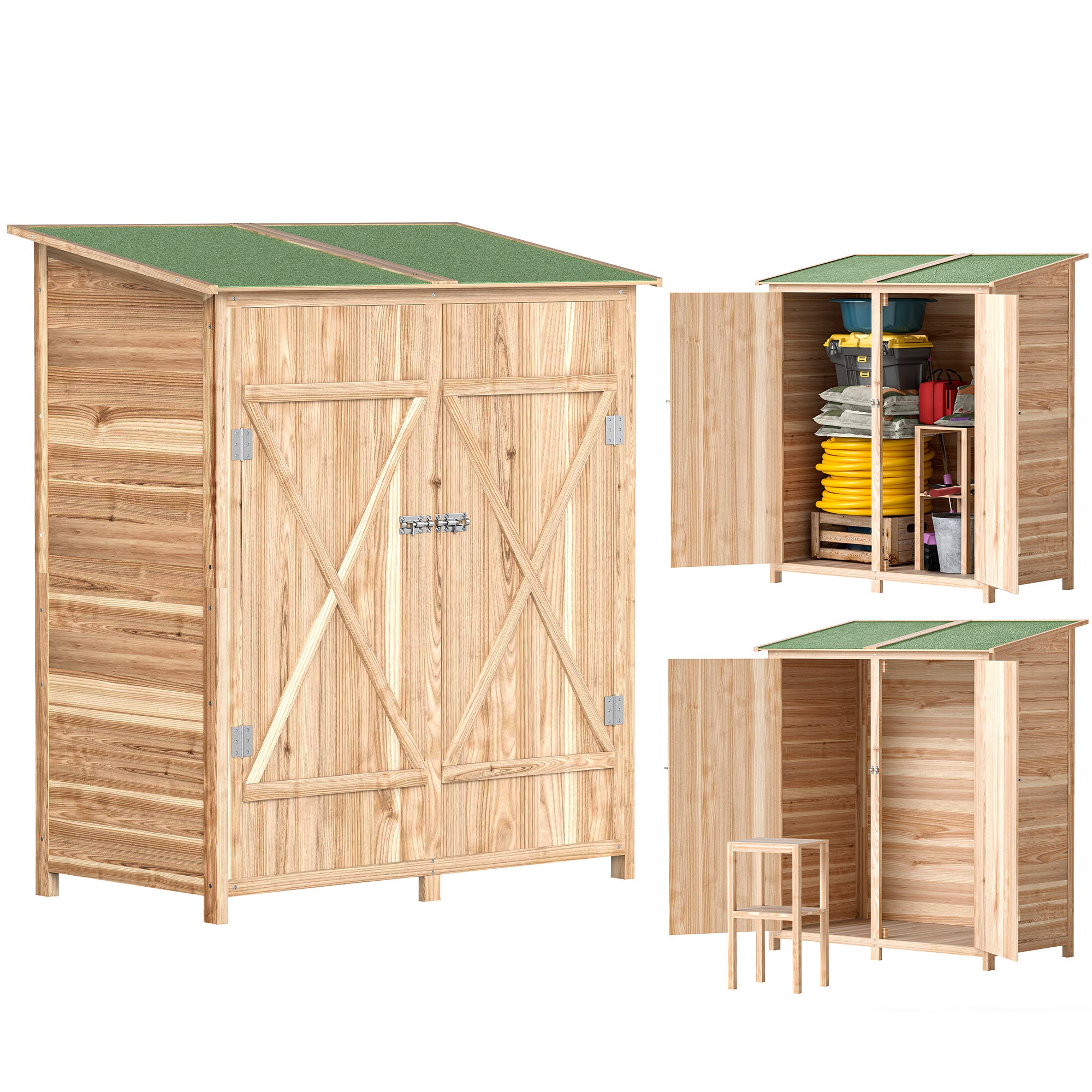 Domek ogrodowy z drewna jodłowego 140 x 75 z dachem asfaltowym – naturalny