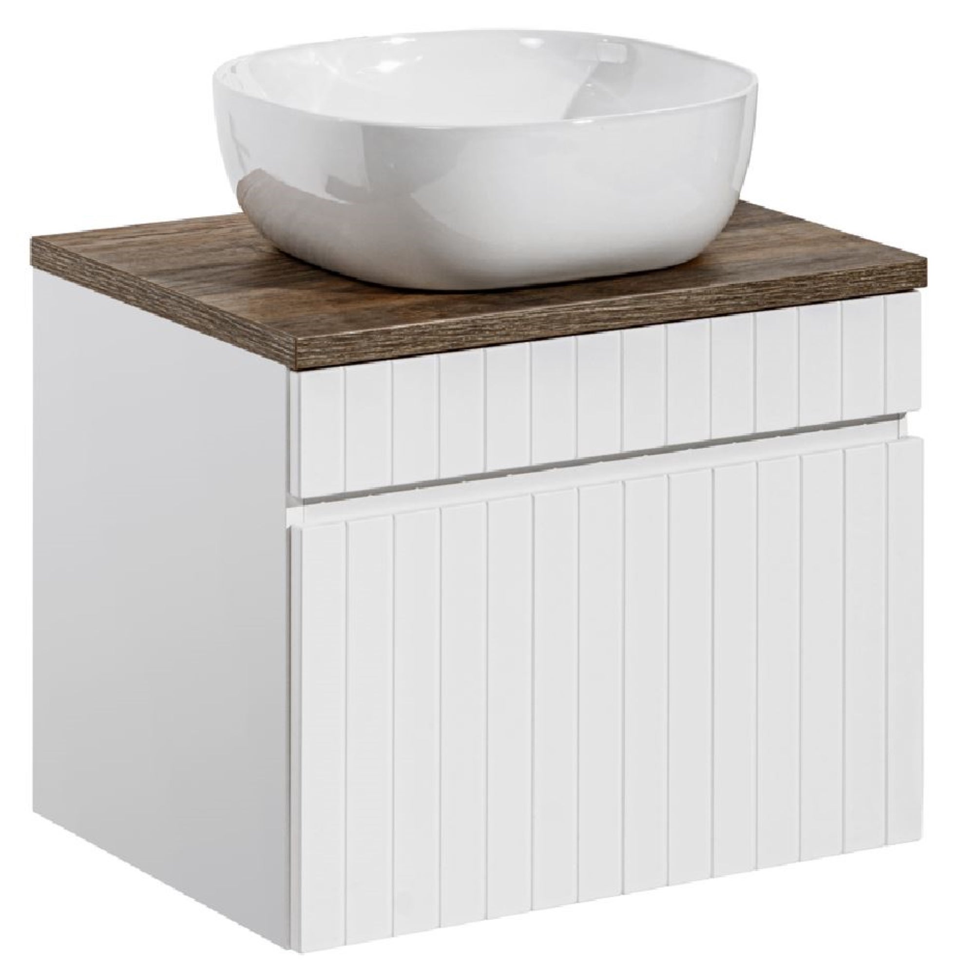 Szafka łazienkowa ICONIC White 60 cm z umywalką ryflowana biały mat