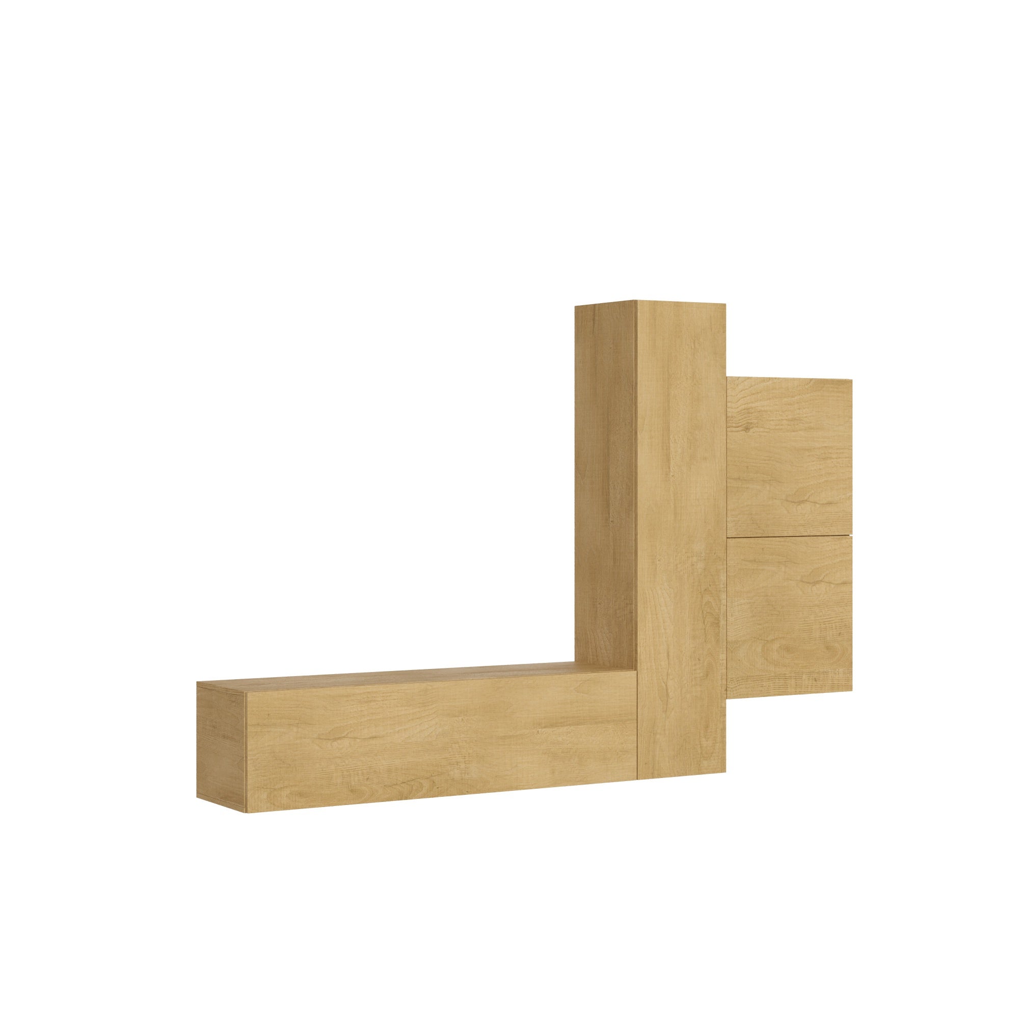 Mueble modular de pared A112 Ancho 254 Alto 174 Profundidad 39,5 Diseño moderno suspendido en roble de líneas limpias