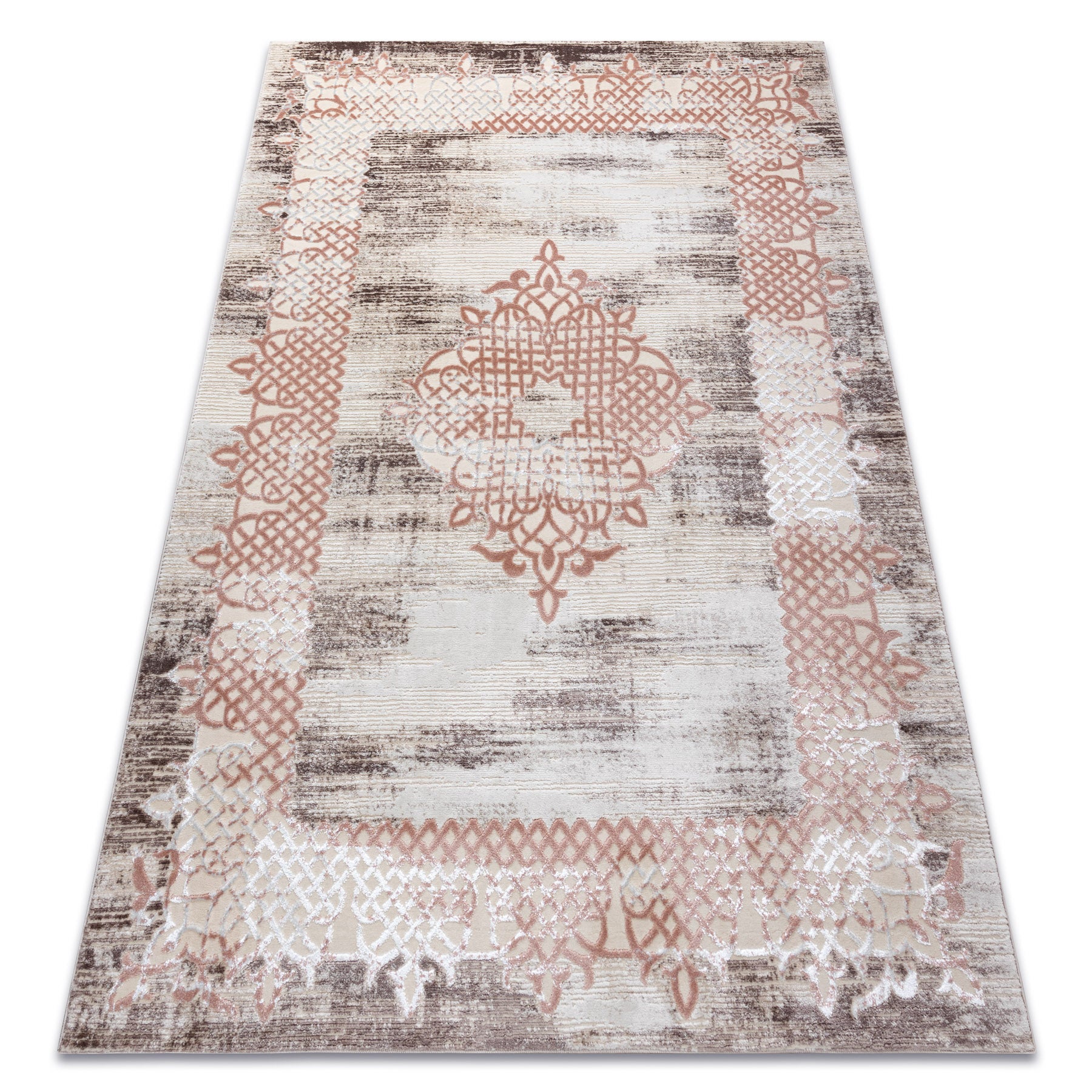 Dywan CORE W9797 Ramka, Rozeta - Strukturalny, dwa poziomy runa, beż / róż 140x190 cm