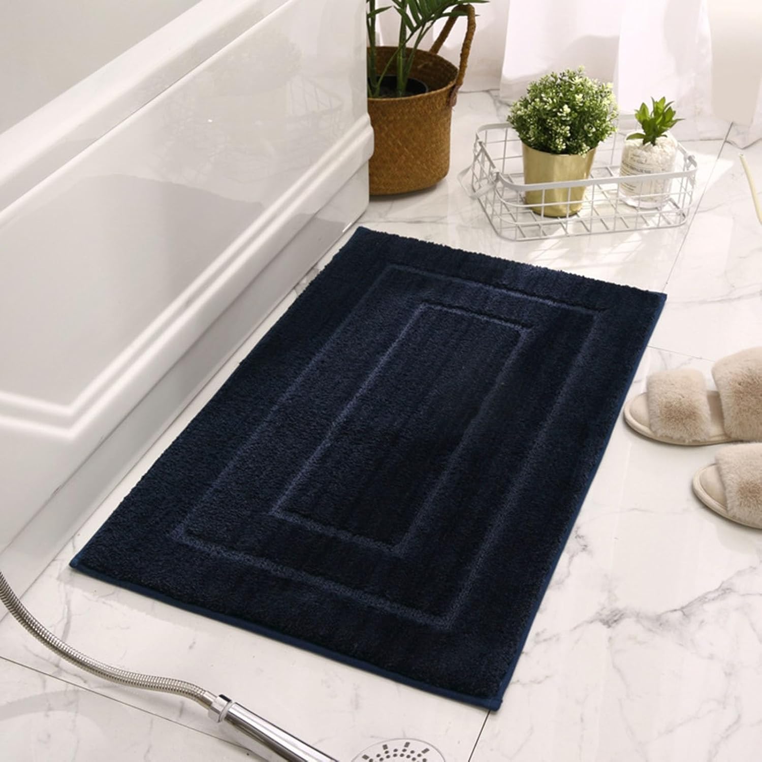 Mata łazienkowa antypoślizgowa – odpowiednia do łazienek, kuchni, sypialni itp. – 1 sztuka, 40 × 60 cm, kolor ciemnoniebieski