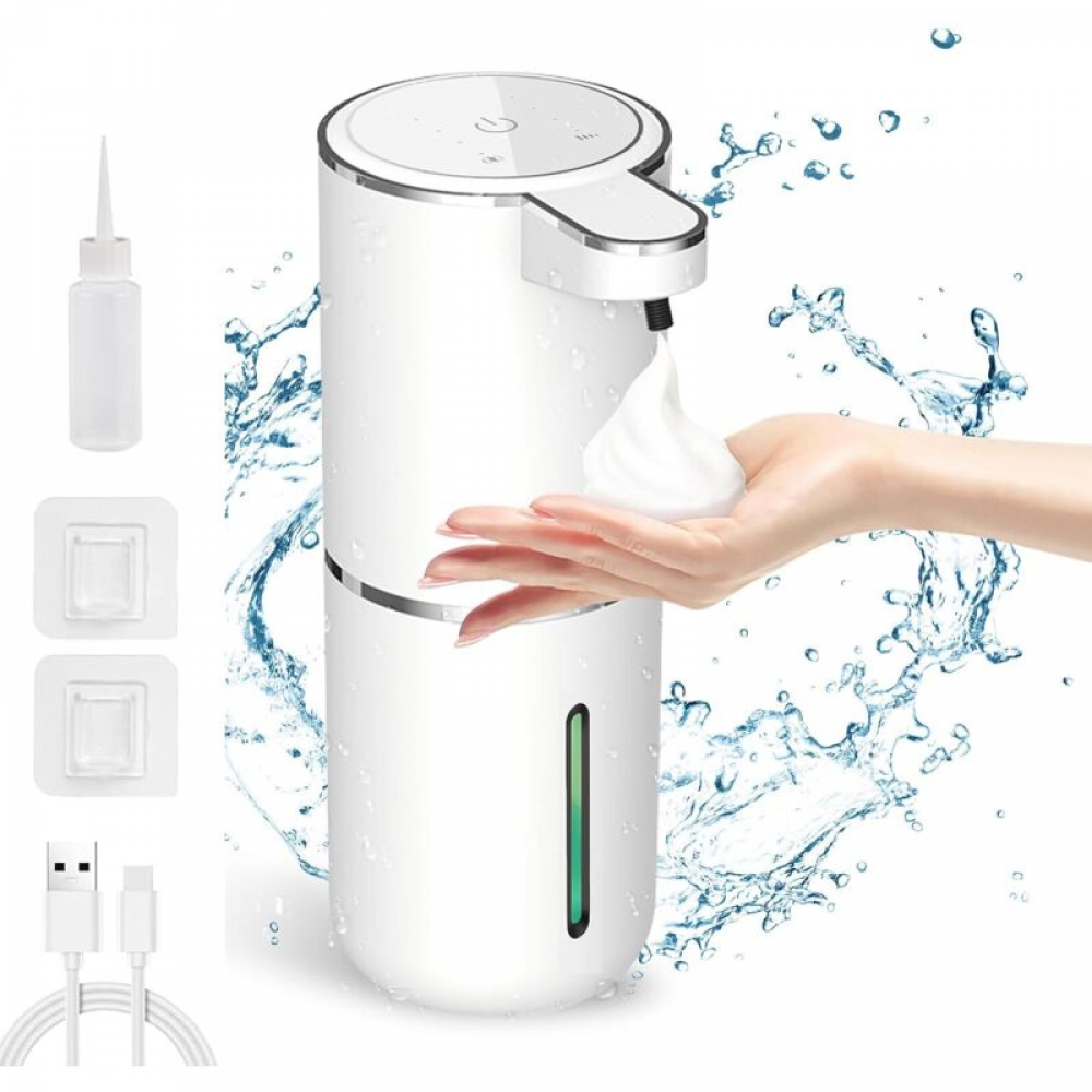 Automatyczny dozownik mydła, bezdotykowy dozownik mydła w pianie o pojemności 380 ml, ładowany przez USB, wodoodporny IPX5, 4 regulowane poziomy