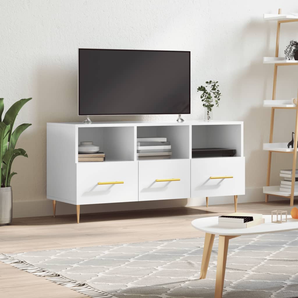 vidaXL Szafka TV, biała, wysoki połysk, 102x36x50 cm