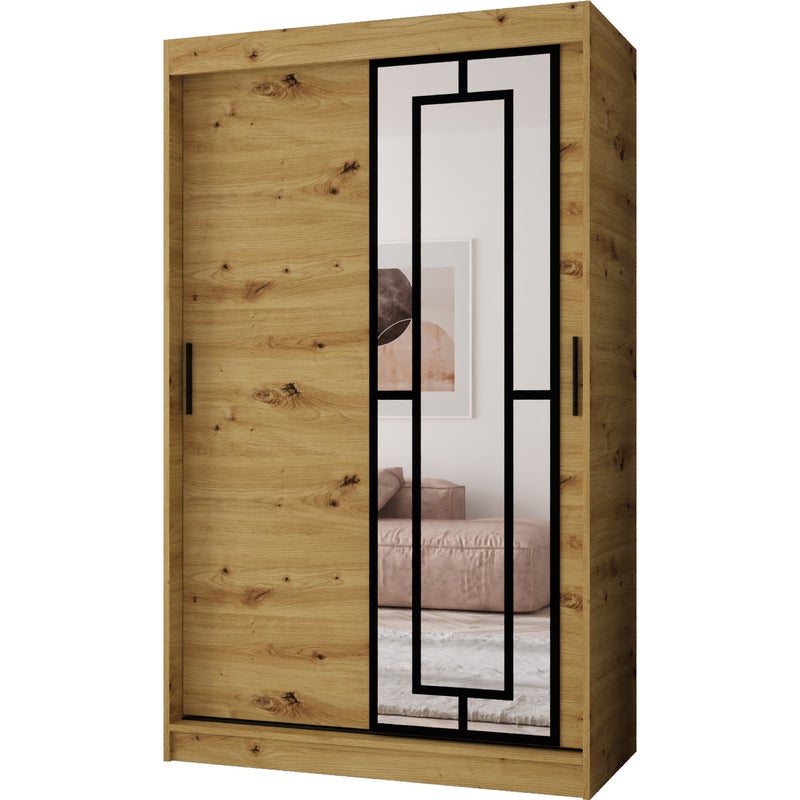 Szafa przesuwna z lustrem MODENA 120 x 62 x 200 artisan + u. czarny