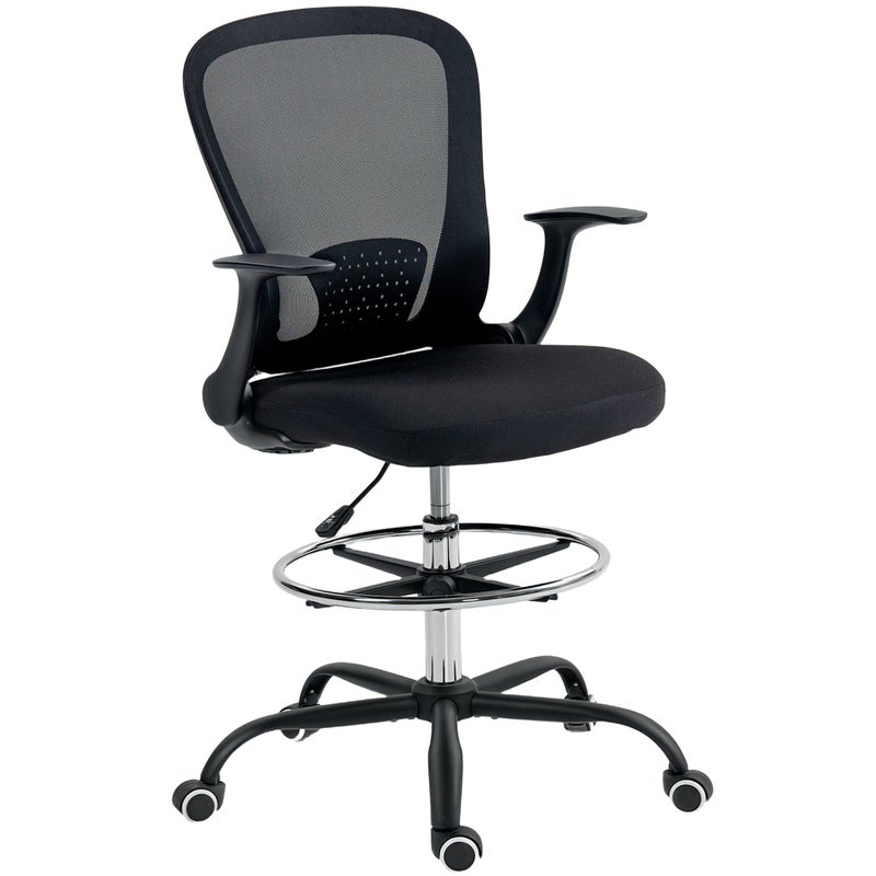 Ergonomiczny fotel biurowy z regulowanym podnóżkiem i podnoszonymi podłokietnikami, regulowana wysokość, 59x62x99-119 cm, czarny
