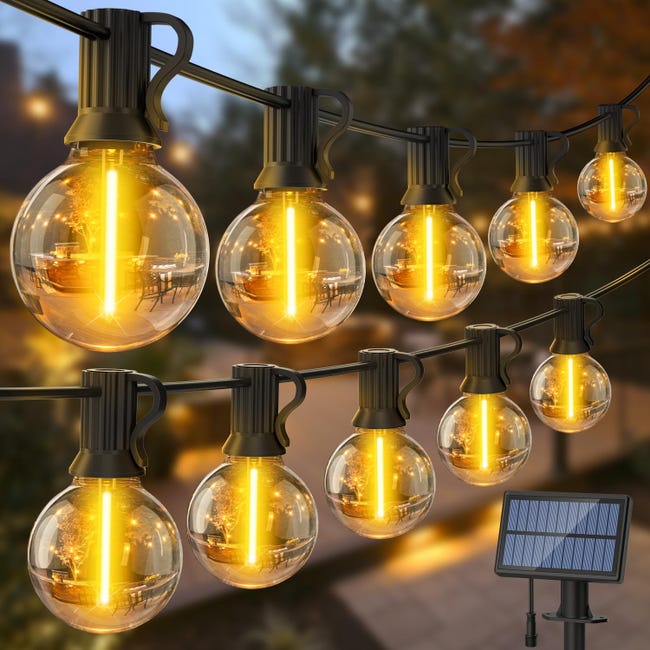 Lampki solarne LED na zewnątrz: 15 m lampek solarnych z 3 trybami, żarówki LED G40, wodoodporna lampa zewnętrzna IP65
