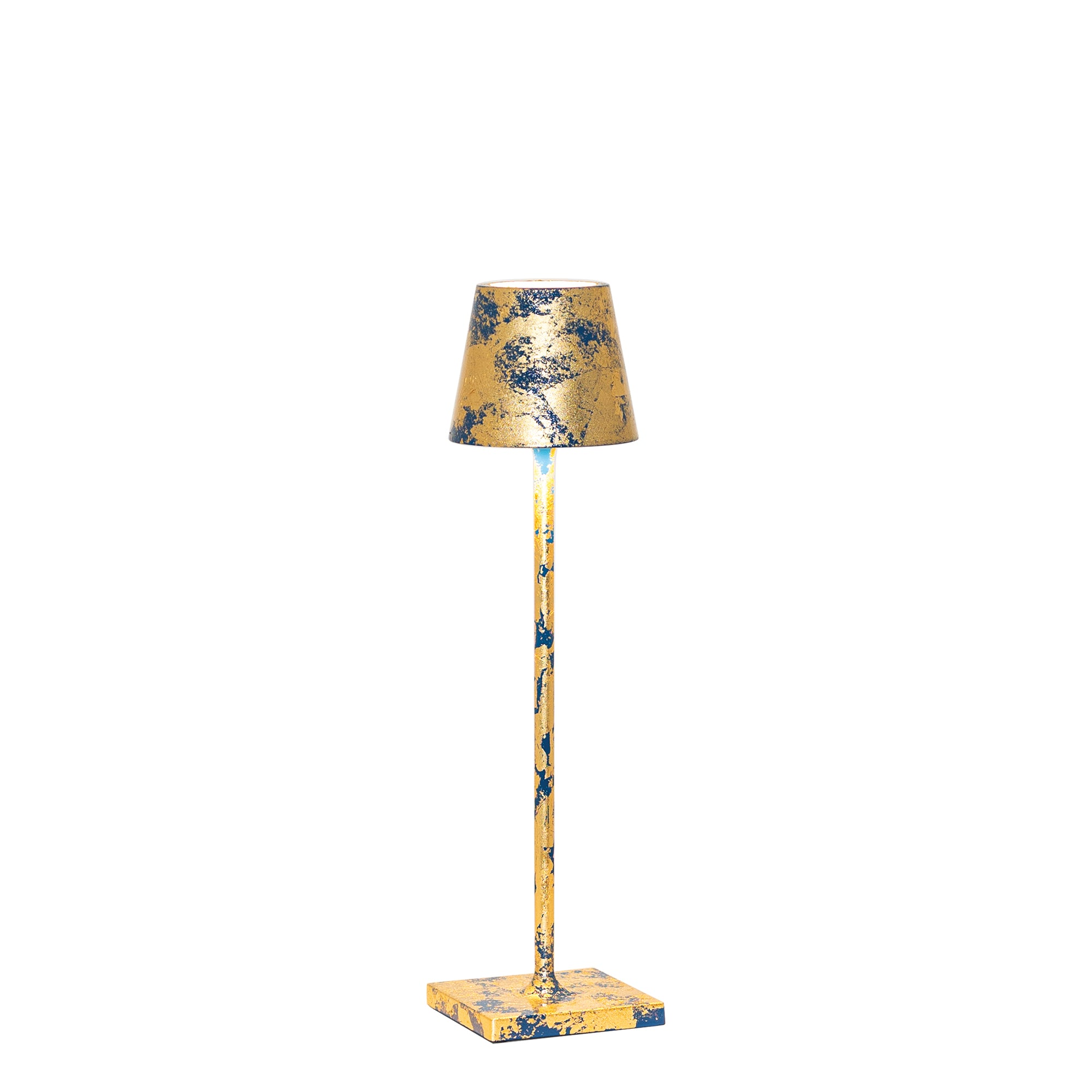 Lampa stołowa LED Poldina Pro Micro Capri Blue, matowa z złotymi płatkami, akumulatorowa i ściemnialna, do 12 h pracy