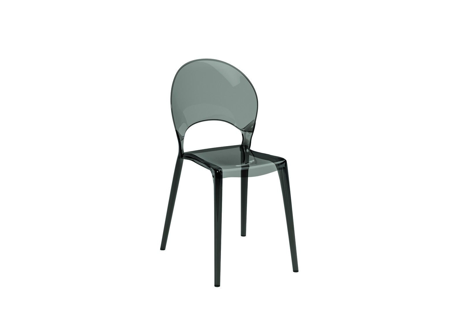 Krzesło Pearl z szarego poliwęglanu – nowoczesny i transparentny design, eleganckie siedzisko o miękkich liniach, wymiary 49,5 x 53 x 84 cm