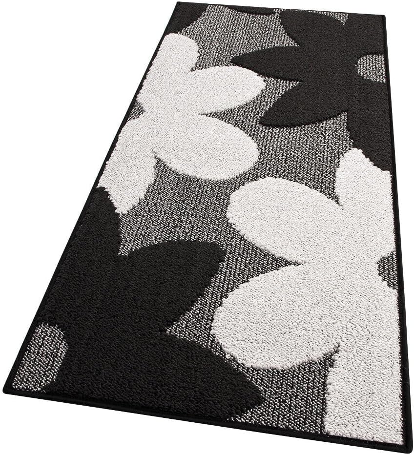 Dywan Kuchenny 50x90 cm Antypoślizgowa 100% Made in Italy Zmywalny Nowoczesny Kwiaty 3D Czarny