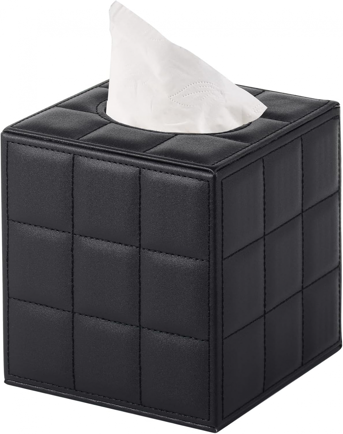 Kwadratowy skórzany pojemnik na chusteczki – podstawa magnetyczna, do przechowywania w domu i biurze – 1 sztuka, 16×14×14 cm (czarna kratka)