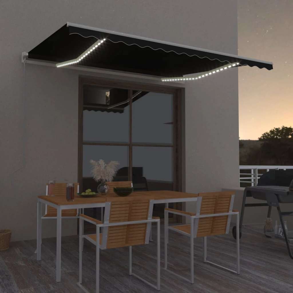 Ręcznie zwijana markiza z LED, 450 x 300 cm, antracytowa vidaXL