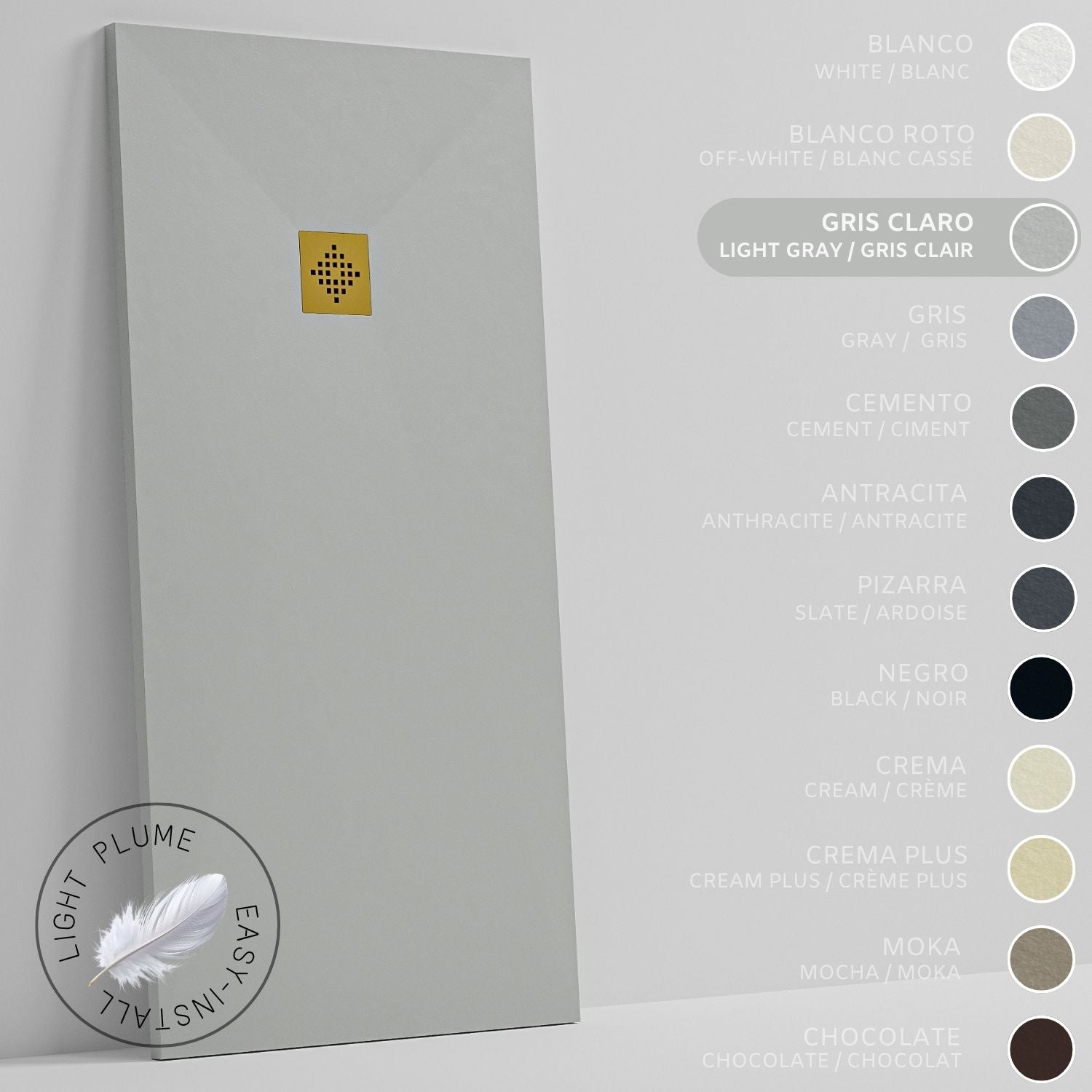 SOULHOME Lekki Brodzik z Żywicy tekstura Łupka jasnoszary – 180x100- cm Ultra-płaski Zawiera Syfon i Kratkę Gold