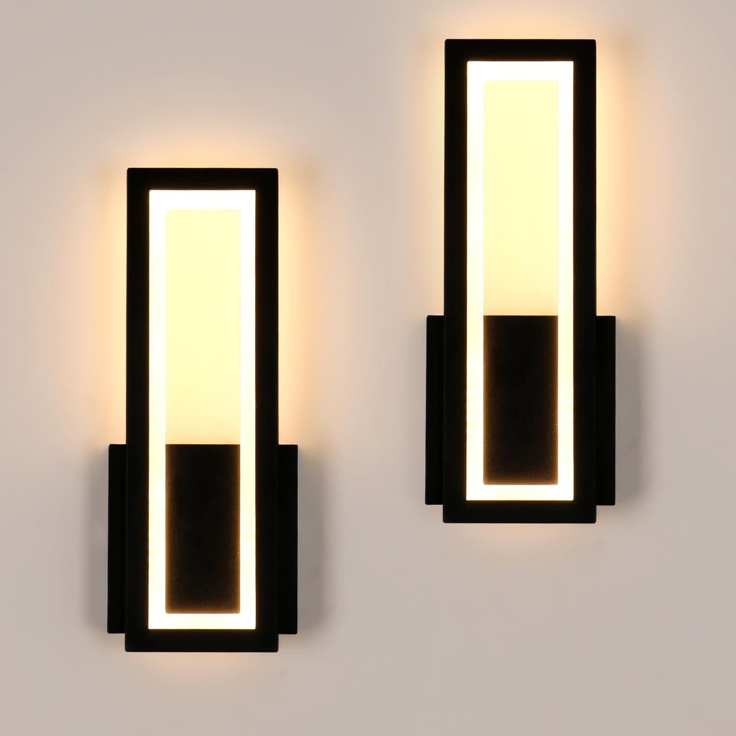 Kinkiet wewnętrzny LED, 2 sztuki, 16 W, 1800 lm, nowoczesny, akrylowy, czarny, 3000 K, ciepła, biała lampa LED do sypialni i salonu, 32 cm