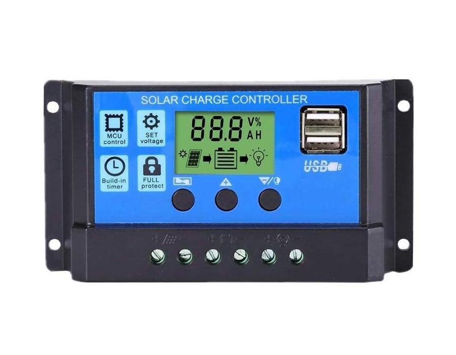 Kontroler ładowania solarnego, 12/24 V, panel słoneczny, inteligentny kontroler z ekranem LCD 5 V, dwa porty USB (20 A)