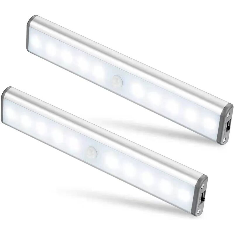 Zestaw 2 lamp LED, bezprzewodowych, ładowanych przez USB, magnetycznych, z czujnikiem ruchu, 2 tryby oświetlenia, przenośnych. Lampka do szafy, awaryj