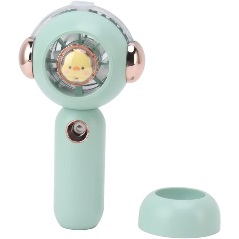 Mini przenośny wentylator, osobisty spray, urocza kreskówka, ładowany przez USB, odpowiedni do użytku wewnątrz i na zewnątrz (zielony)