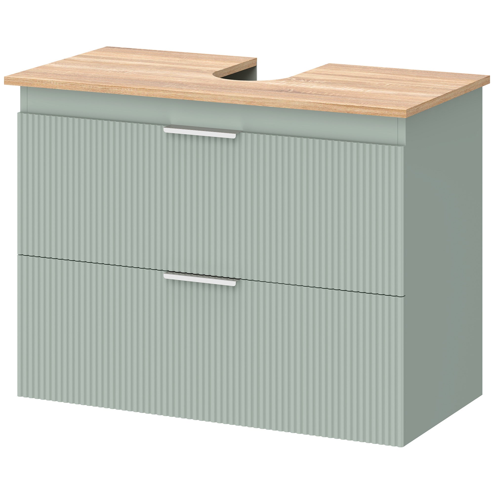 Szafka pod umywalkę, łazienkowa z 2 szufladami, styl nowoczesny, 80 x 40 x 60 cm, kolor zielony i naturalne drewno