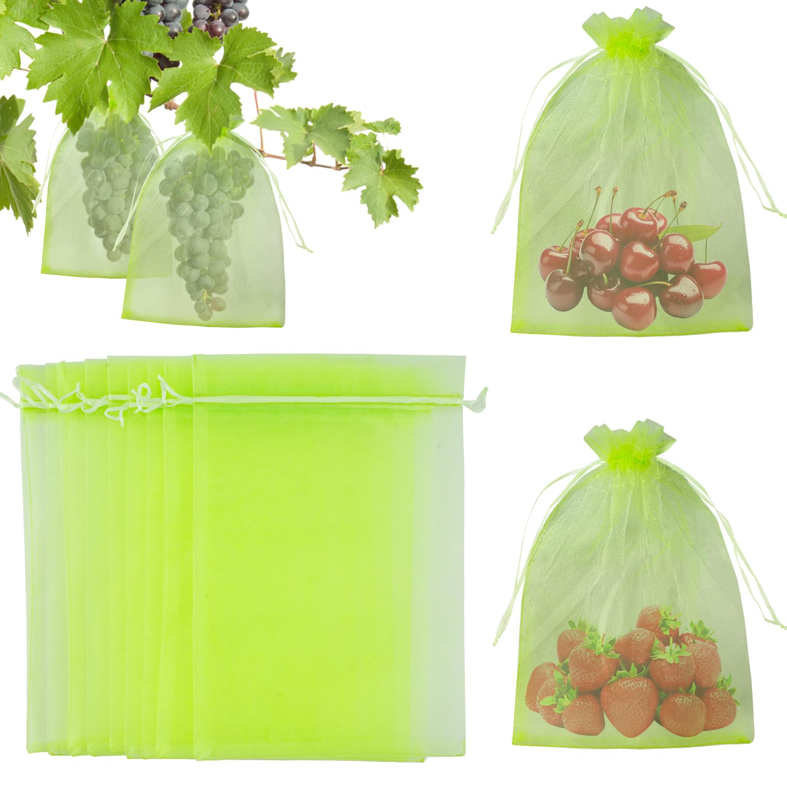 50 sztuk 15x20cm Torba Ochronna Winogron, Torba Ochronna na Owoce Zielone z Sznurkiem, Wentylowana Torba Ochronna dla Owoców, Transparentna Organza.