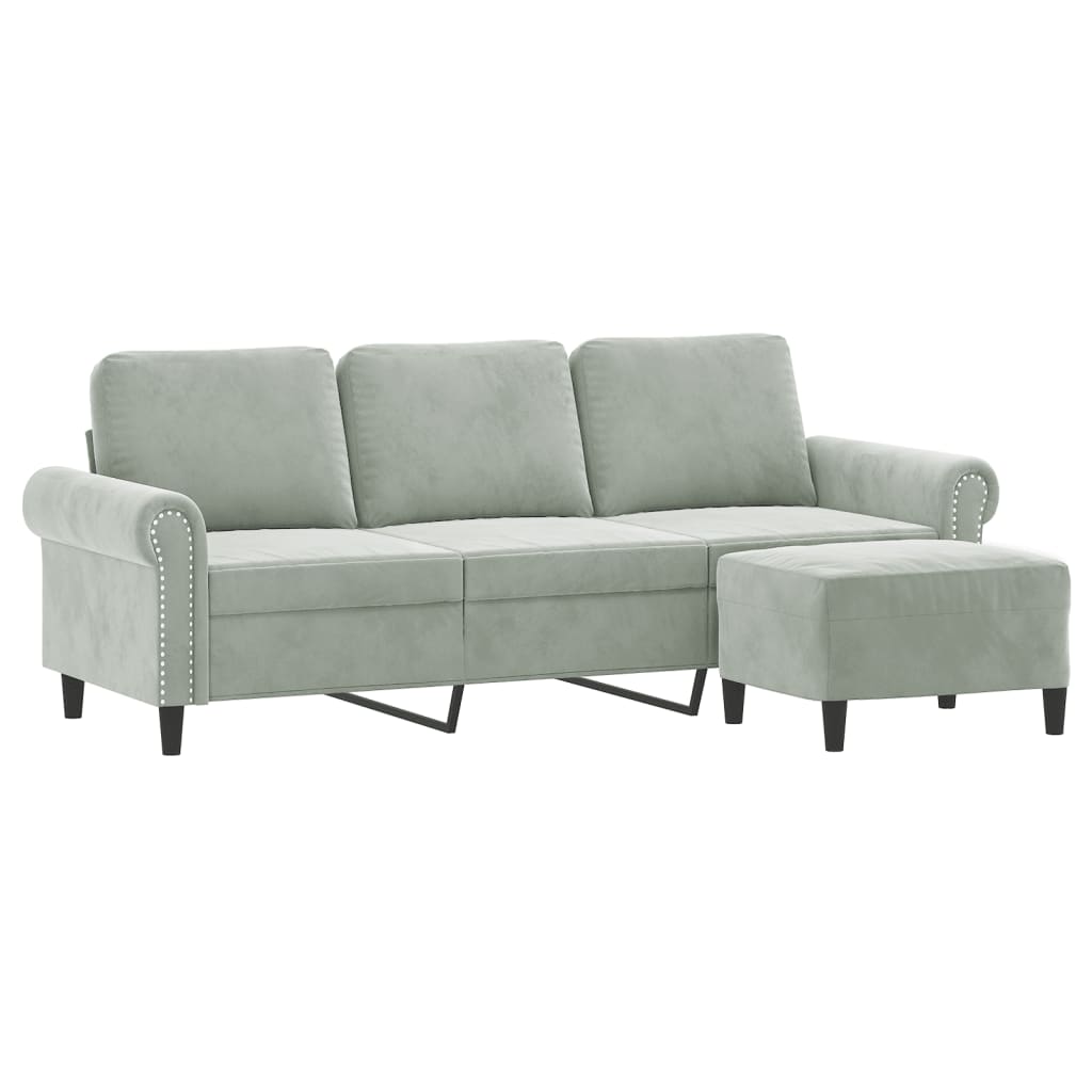 3-osobowa sofa z podnóżkiem, jasnoszara, 180 cm, aksamit