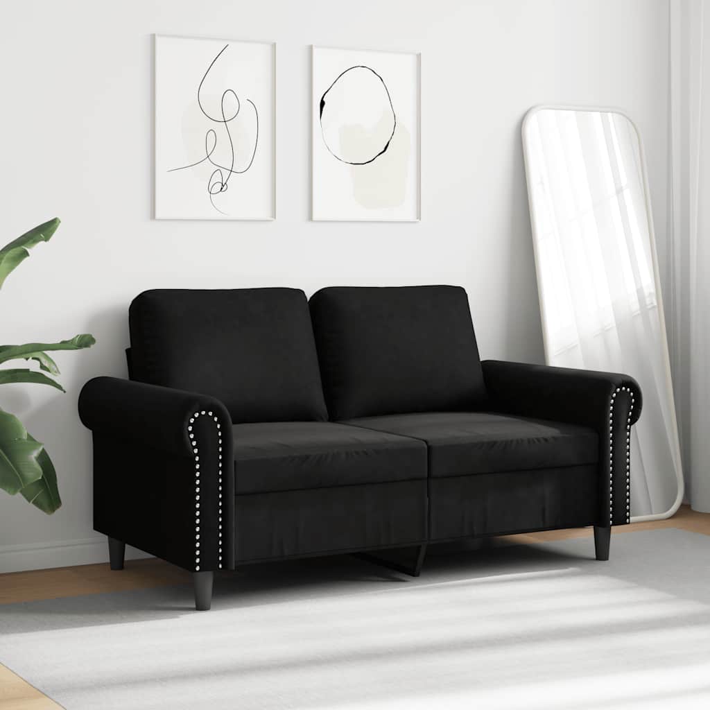 Sofa 2-osobowa, czarna, 120 cm, tapicerowana aksamitem