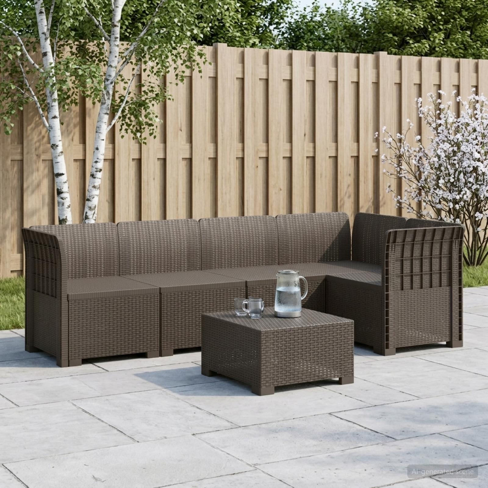5-osobowa sofa ogrodowa w stylu rattanowym PP jasnoszary vidaXL