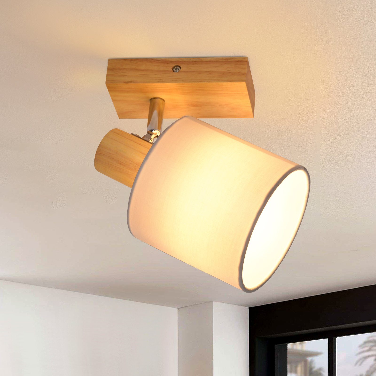 NETTLIFE Reflektorowa sufitowy 1-punktowy E14 drewniany obrotowy 350° nowoczesna lampa max 40W do salonu
