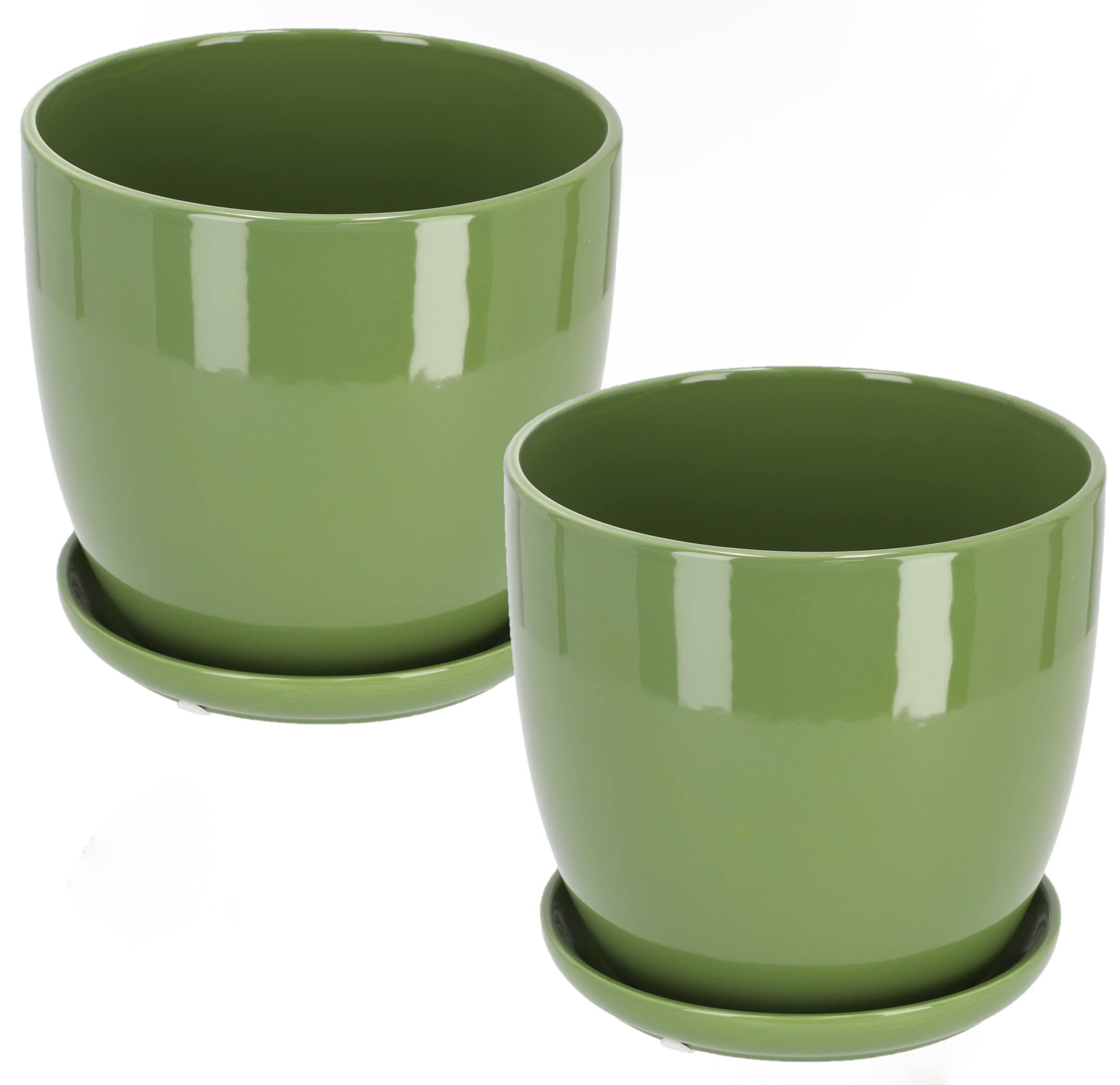 Zestaw 2 szt doniczka osłonka ceramiczna z podstawką ø12 zielona szkliwiona - KOTARBAU