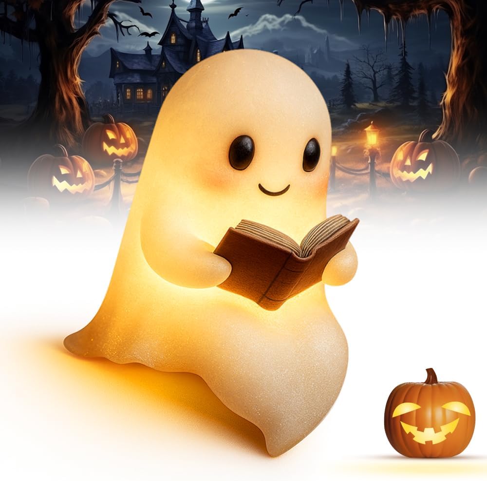 Uniwersalna lampka nocna na Halloween dla dzieci, 3D siedzący duch na Halloween, mała lampka nocna LED (duża, 21 cm)