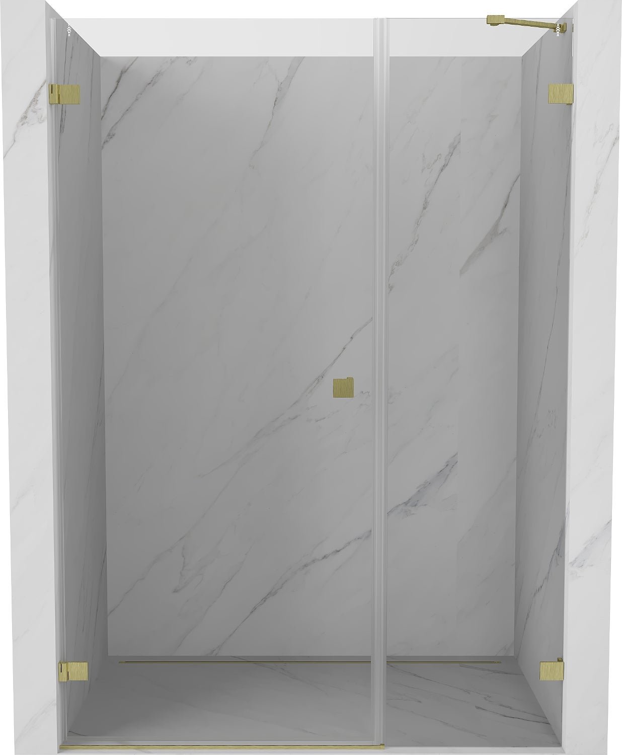 Mexen Lunar-B drzwi prysznicowe uchylne lewe 135 cm, transparent, złote szczotkowane - 832S-135-050-55-00-L