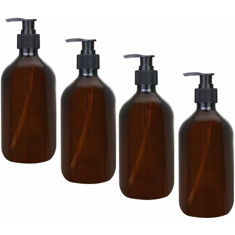 4 bursztynowe butelki z pompką, 500 ml bursztynowe butelki z pompką, puste bursztynowe butelki z pompką, plastikowa butelka