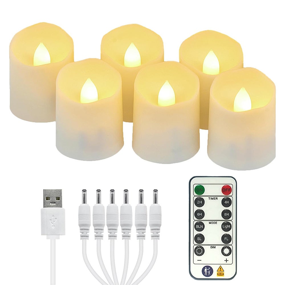 Zestaw 6 sztuk świec tealight LED z ładowaniem, sztuczna świeca LED z migoczącym płomieniem, z pilotem i funkcją timera, elektryczne świece.