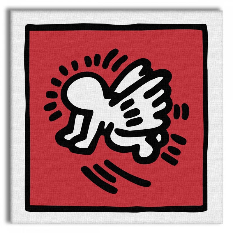 HARING - ANIOŁEK DZIECKO - Obraz na płótnie na drewnianej ramie 100x100 cm