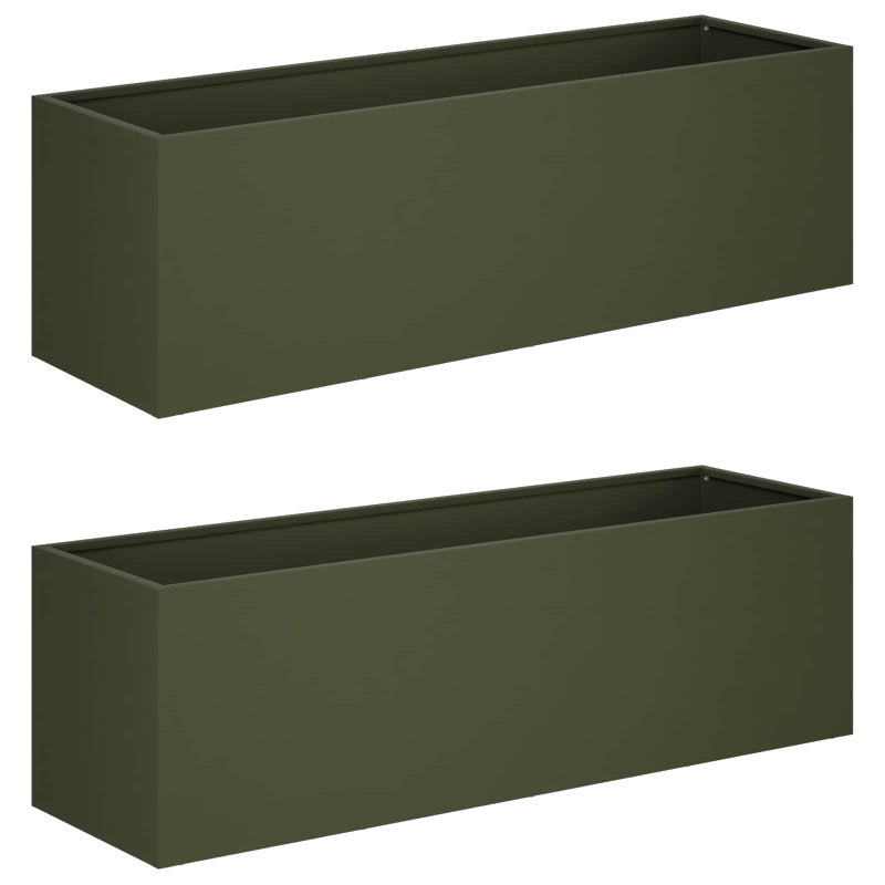 2x Donica Ogrodowa Stalowa 80x30x30 cm Oliwkowa na Taras na Balkon na Zioła