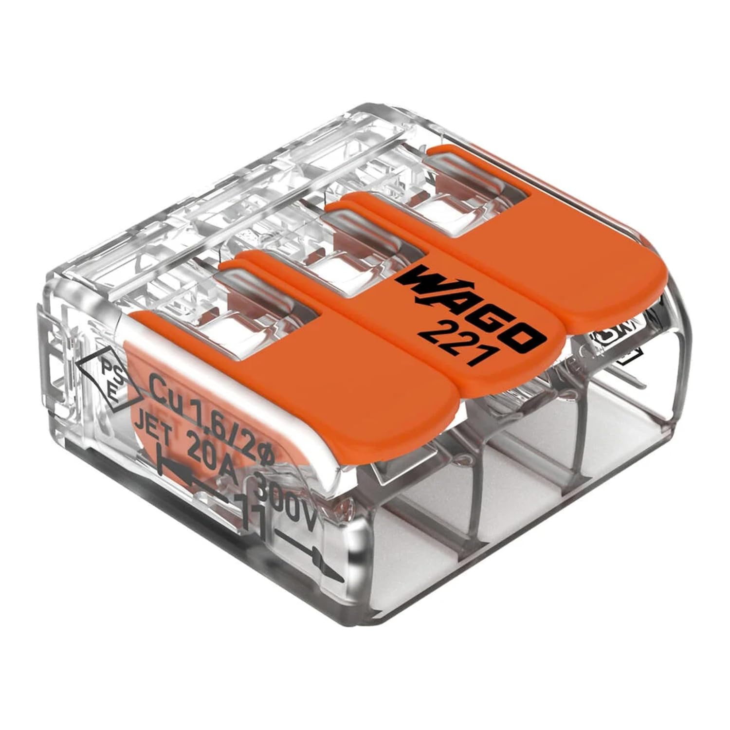 221-413 Złączka instalacyjna 3-przewodowa 0,2 do 4 mm² z dźwignią, przezroczysta, kompaktowa, pudełko 50 szt.