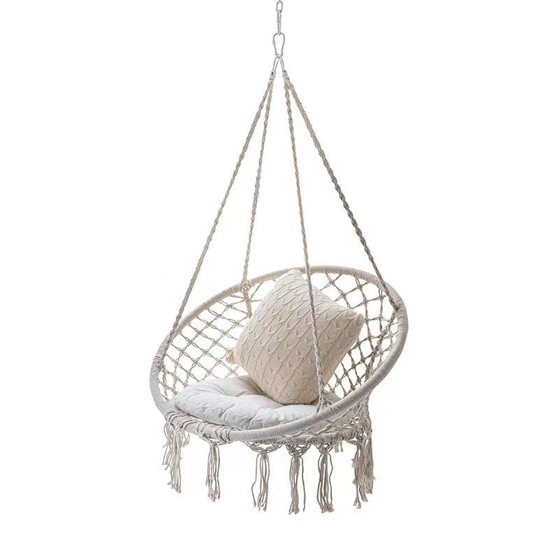 Wiszący fotel ogrodowy – hamak – huśtawka – wiszący kosz z frędzlami – pleciona lina bawełniana – 120 x 60 cm