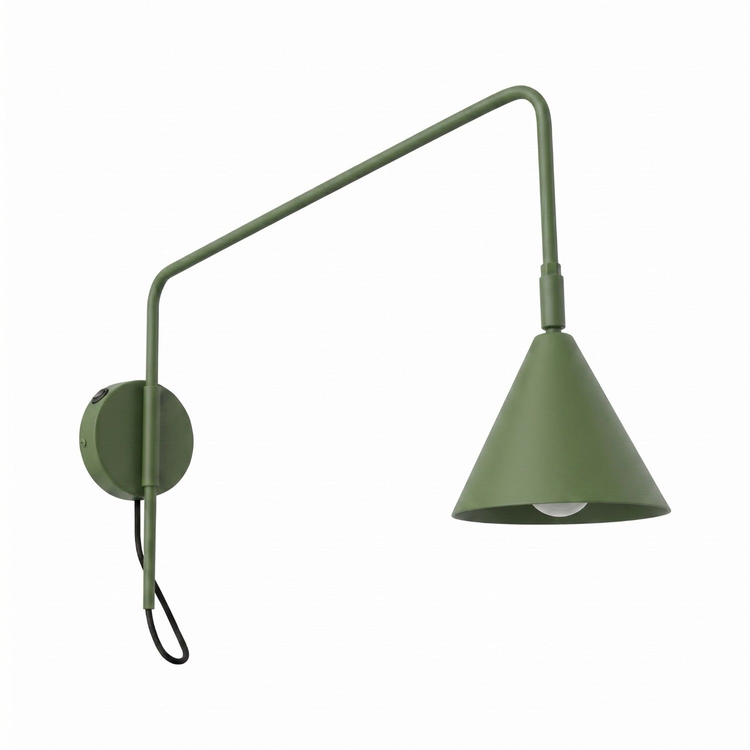 Kinkiet ścienny nowoczesny zielony oliwkowy stożkowy klosz na wysięgniku włącznik 1xE14 10W NOX Sollux Lighting