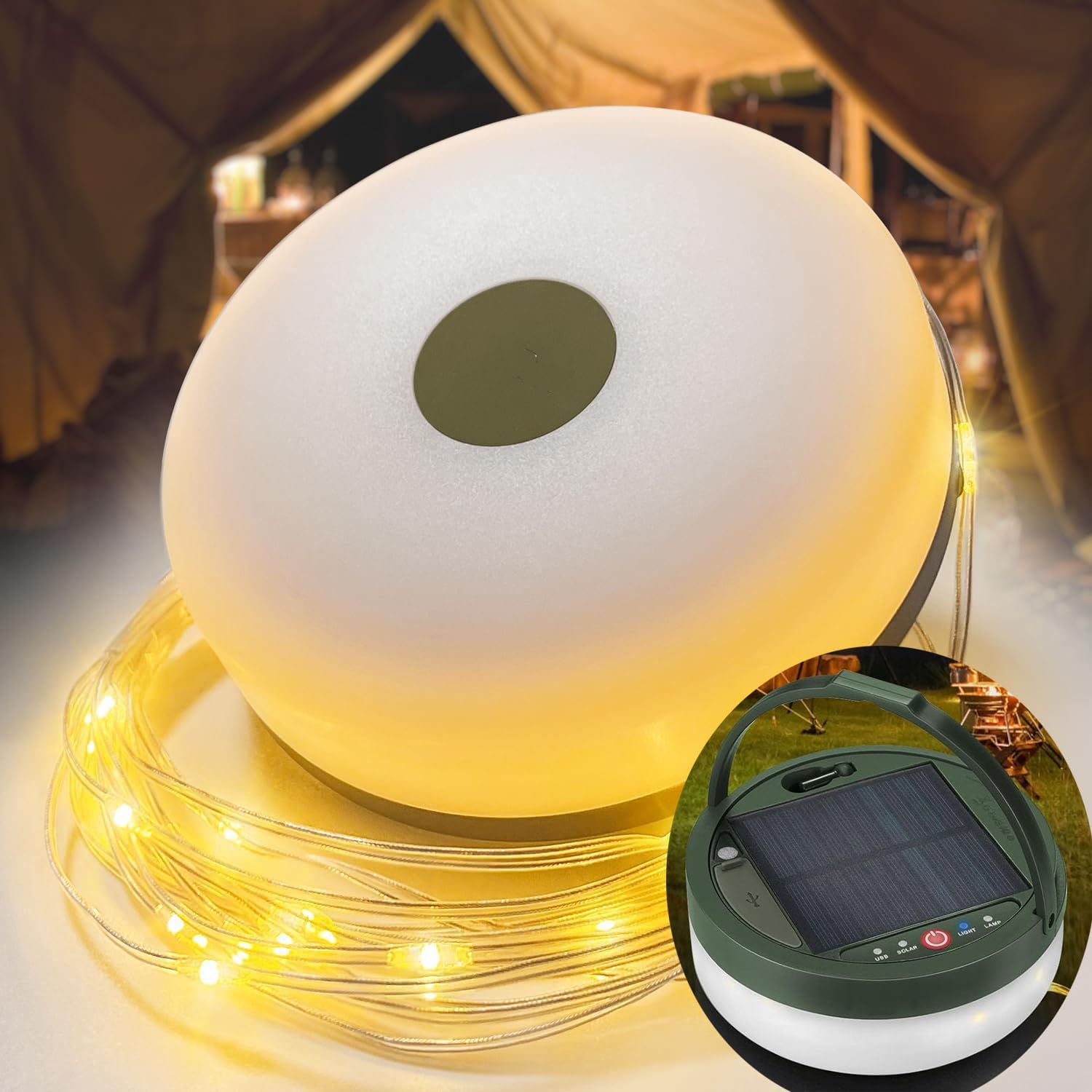 Outdoor Solar Waterproof Portable Retractable String Light, 3 w 1 Camping String Light, 8 trybów oświetlenia 12M Outdoor, Solar/USB String Light