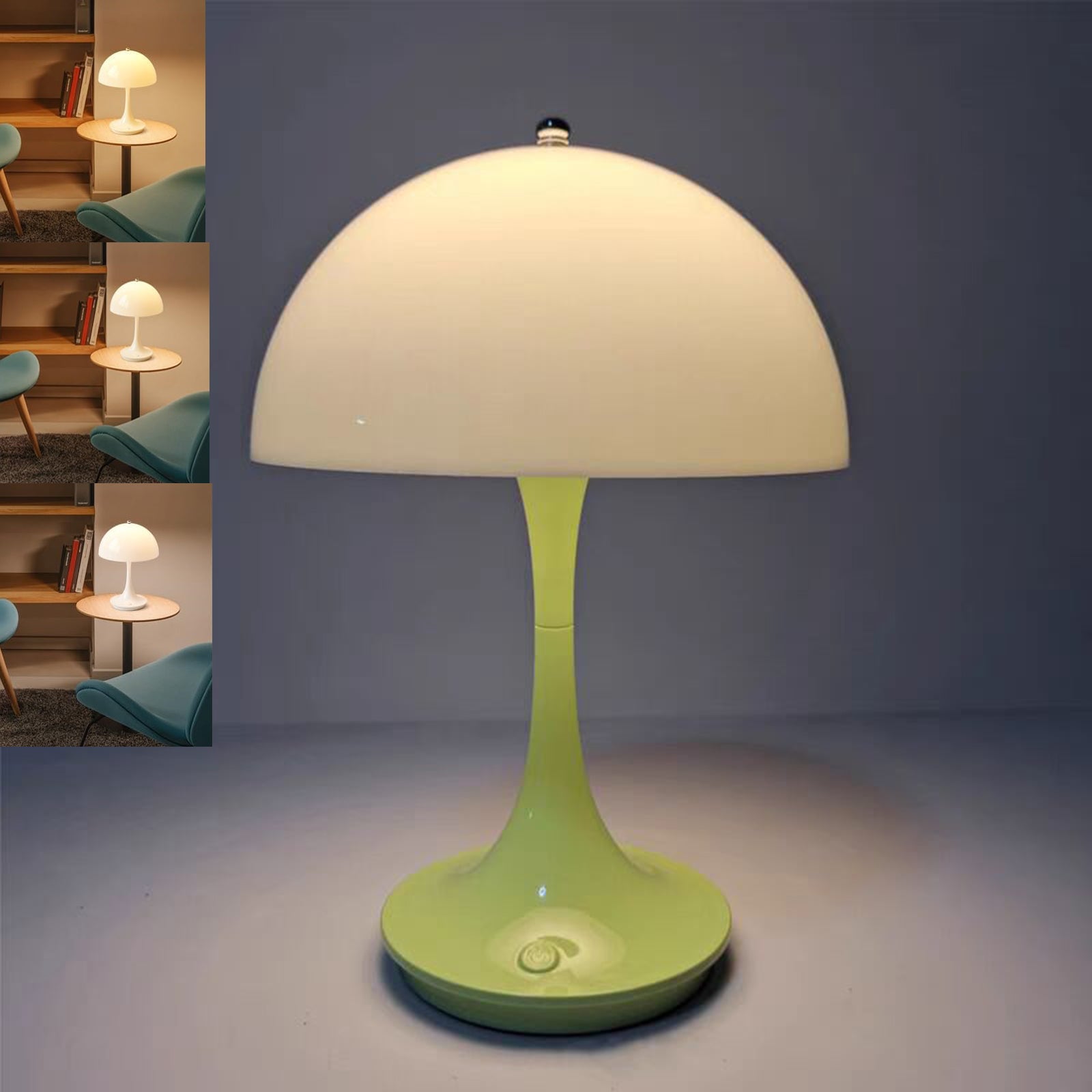 Lampa stołowa grzybek, 3-kolorowa ściemniana lampka nocna, bezprzewodowa lampa stołowa grzybek z przyciskiem dotykowym (zielona)