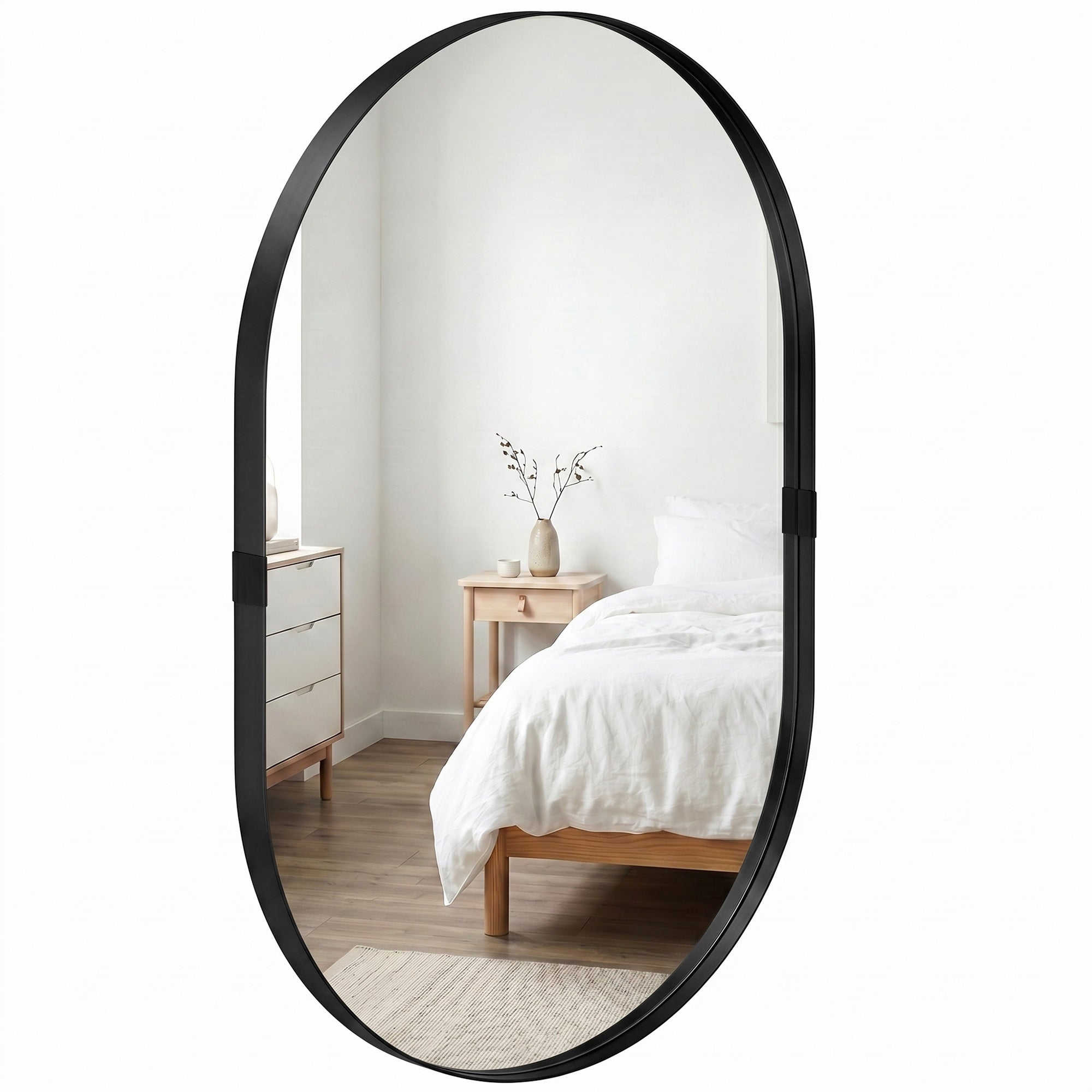 Lustro ścienne, dekoracyjne 60 x 90 cm ze szkła hartowanego i aluminiowej ramy, do sypialni, salonu, przedpokoju, czarne