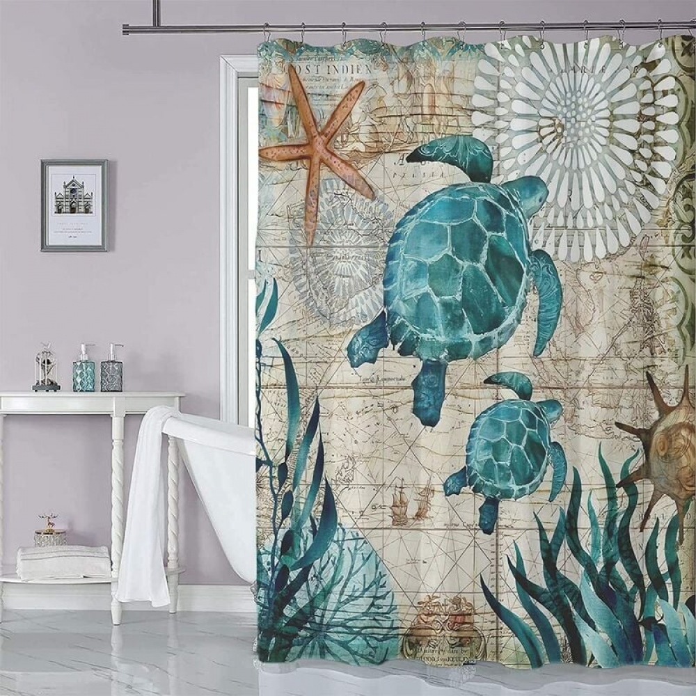 Zasłona prysznicowa łazienkowa, 180 x 200 cm, z 12 haczykami, szybkoschnąca (Turtle*1), wodoodporna tkanina poliestrowa