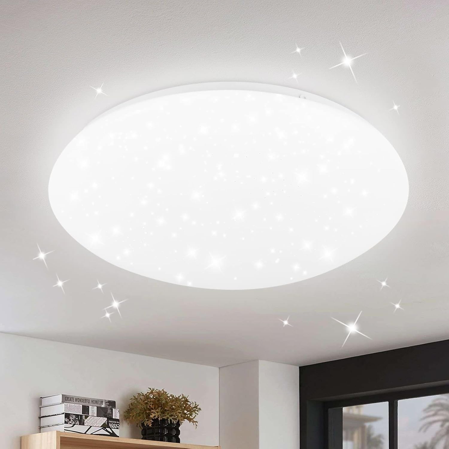 Nettlife Lampa sufitowa Plafon LED, 30 cm, okrągła, 6000K, z motywem gwieździstego nieba, do sypialni