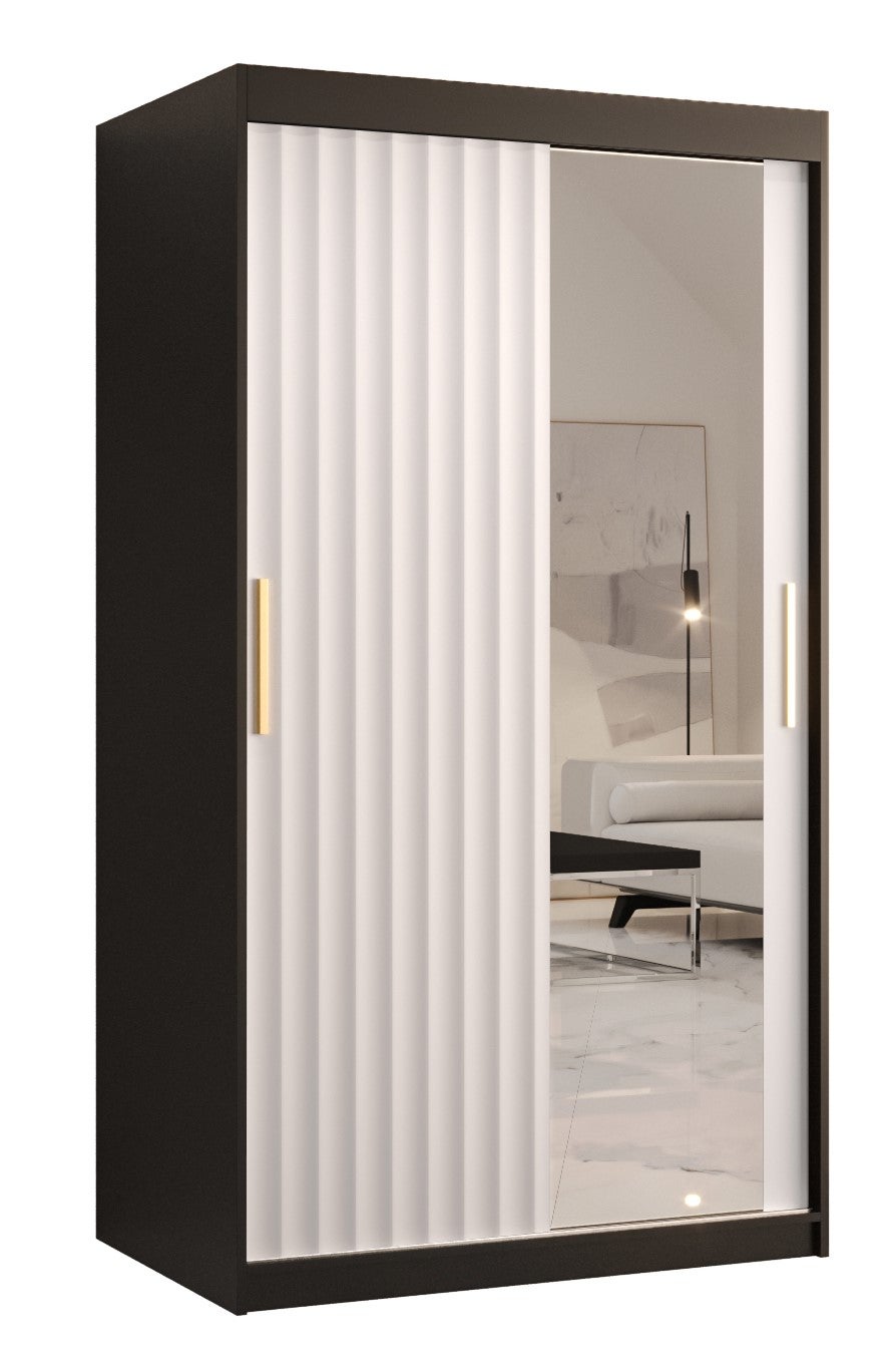 Szafa przesuwna garderoba RIFLO WAVE 2 100 x 62 x 200 cm Czarny + Biały - Abiks Meble