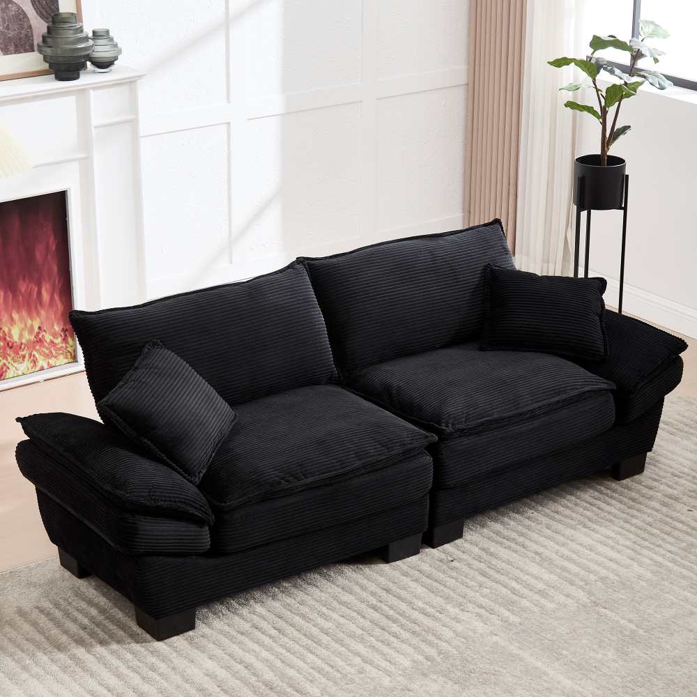 Nowoczesna sofa dwuosobowa z bardzo głębokiego aksamitu z poduszkami, 224×81×81 cm, drewniana rama i designerskie nogi