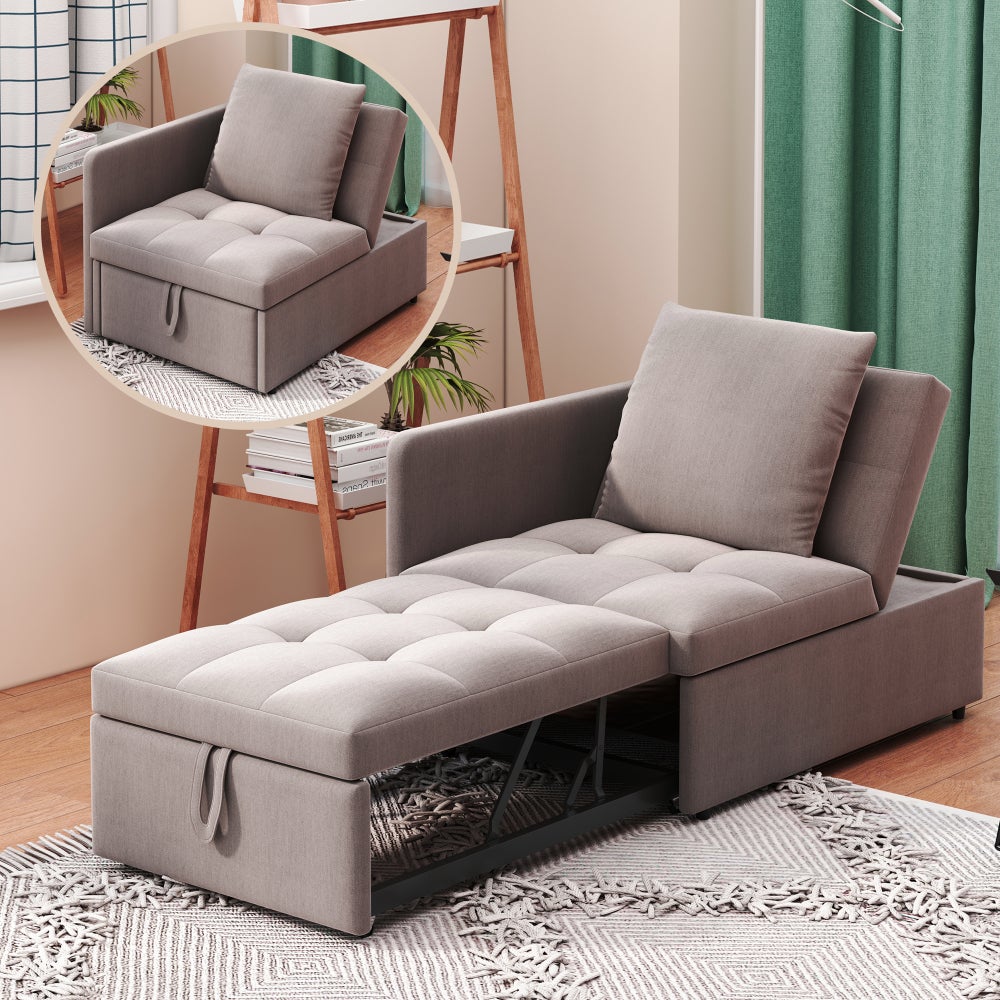 Sofa rozkładana 3 w 1, wielofunkcyjna, len, regulowane oparcie, do małych pomieszczeń