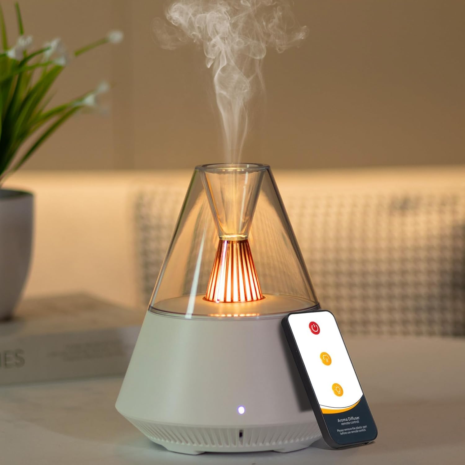 Ultradźwiękowy elektryczny dyfuzor olejków eterycznych do aromaterapii z pilotem, automatycznym wyłączaniem, 7 diodami LED, 150 ml, biały