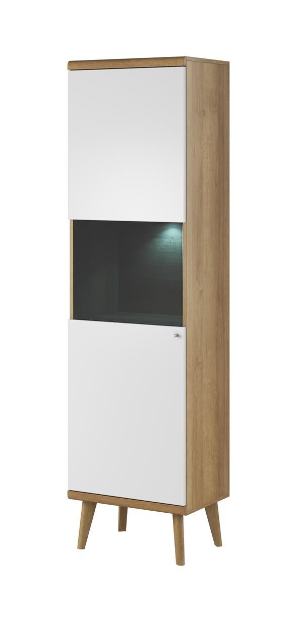 Witryna PRIMO 50 cm – Elegancka witryna z przeszklonym frontem w kolorze Białym + Dąb Riviera