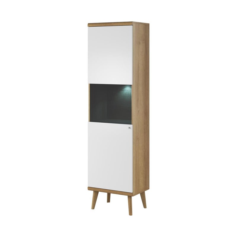 Witryna PRIMO 50 cm – Elegancka witryna z przeszklonym frontem w kolorze Białym + Dąb Riviera